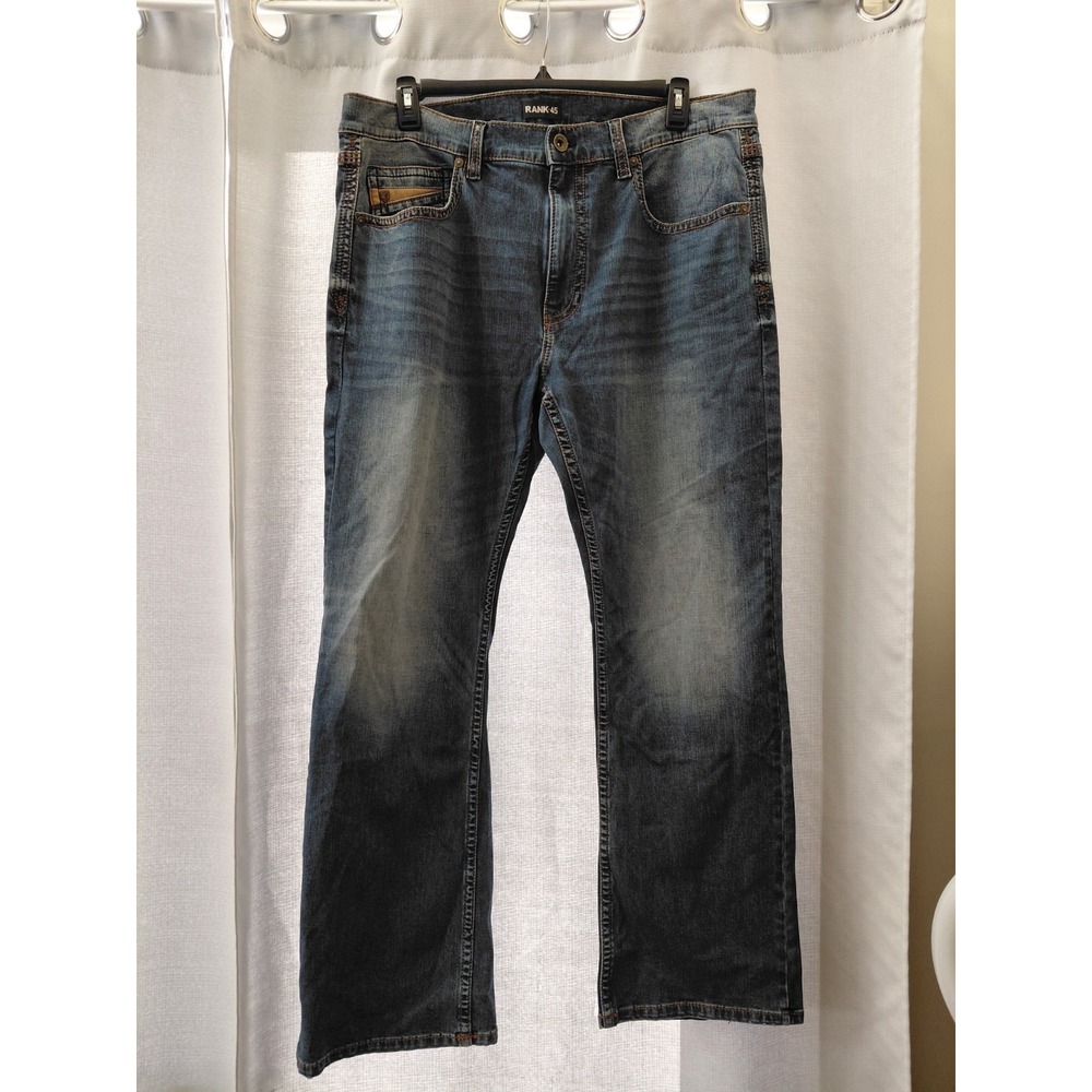 Rank 45‎ Men Jeans 40W X 32L Blue Denim Back Pockets Embroidery